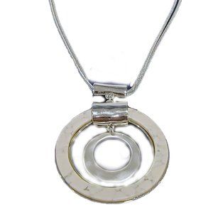 Sophisticated: Silver-Toned Snake Link Necklace w Double Concentric Pendant